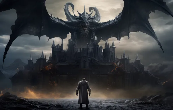 Being, Monster, Castle, Wings, Male, Digital art, AI art, The Art of Artificial Intelligence