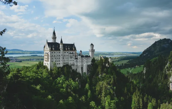Trees, nature, Germany, Neuschwanstein Castle, Schwangau, Hill castle