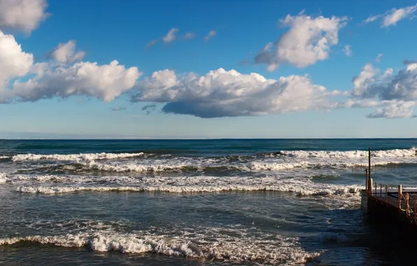 Sea, wave, the sky, clouds, Marina, surf, panorama