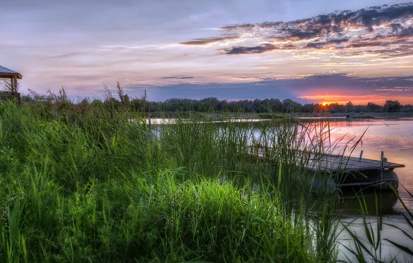 Picture landscape, sunset, river