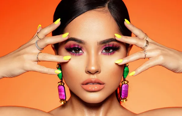 Picture look, girl, decoration, eyelashes, makeup, nails, Becky G