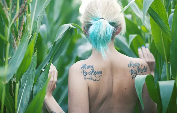Girl, corn, tattoo