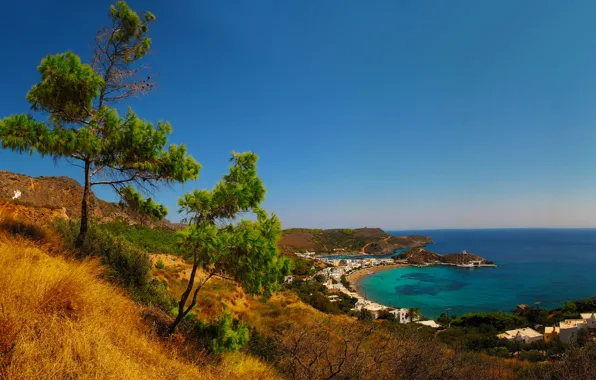 Picture sea, beach, coast, home, Greece, pier, horizon, Bay