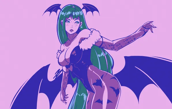 Chest, pose, wings, vampire, ass, Morrigan, art, capcom