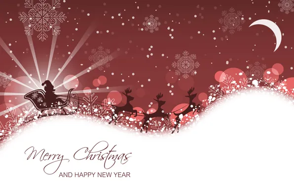 Snowflakes, Santa Claus, sleigh, deer, Christmas, New Year, Merry