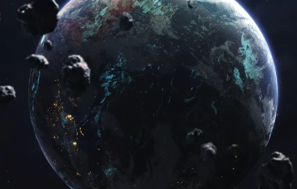 Night, Planet, Space, Light, City, Light, Art, Space