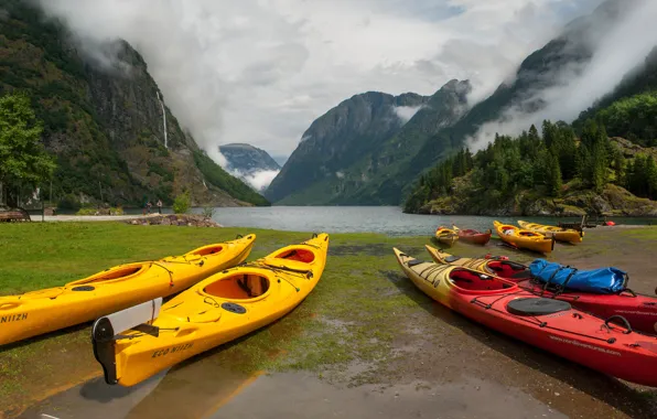 Picture clouds, mountains, boats, Norway, the fjord