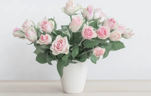 Picture flowers, bouquet, vase, gentle, pink, beautiful, Maya Kruchenkova