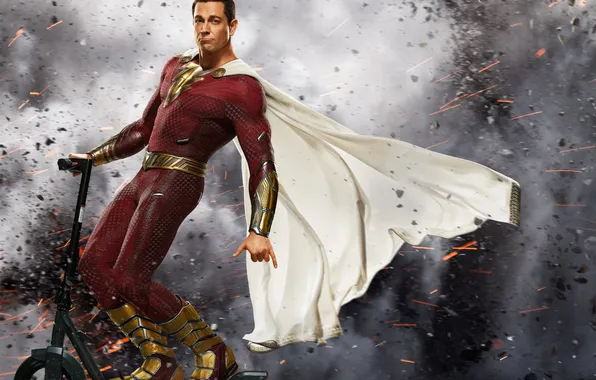Fiction, costume, poster, comic, scooter, DC comics, Shazam, Zachary Levi