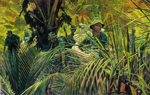 Picture weapons, figure, jungle, soldiers, Vietnam, equipment, M. Kunstler.