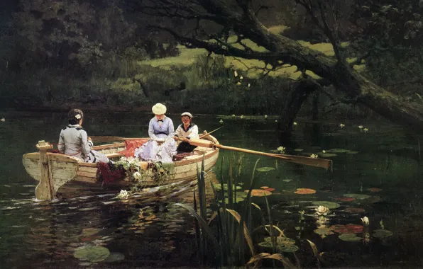 Picture landscape, picture, Vasily Polenov, On The Boat. Abramtsevo