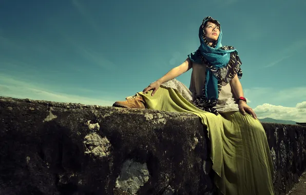 Girl, background, Asian