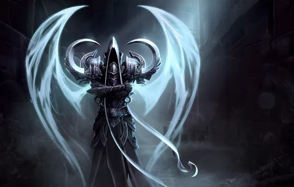 Picture dark, armor, Diablo 3, wings, angel, Blizzard Entertainment, Reaper of Souls, sickle