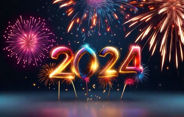 Salute, colorful, figures, New year, golden, neon, fireworks, decoration