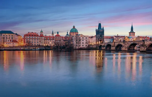Bridge, river, building, home, Prague, Czech Republic, Prague, Czech Republic