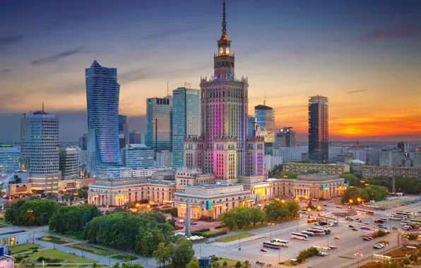 Home, the evening, Poland, Warsaw, panorama, center, The Palace of culture and science