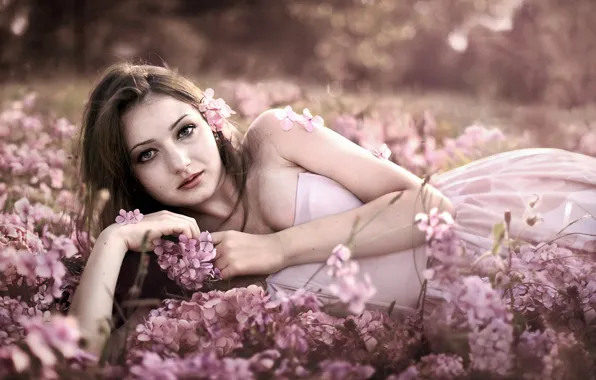 Girl, flowers, background