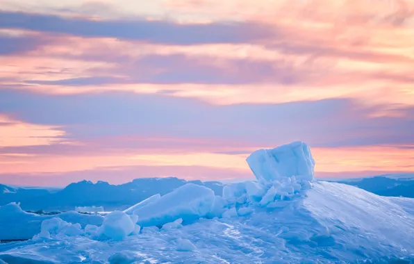 Picture ice, winter, the sky, clouds, snow, landscape, nature, dawn