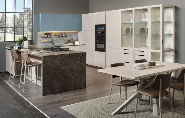 Style, Villa, interior, Italy, kitchen, dining room, dining area, Italian design