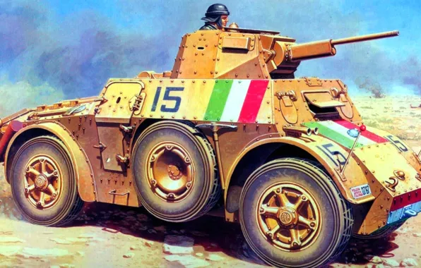 Picture figure, art, Italian, armored car, WW2, Autoblinda 41, Autoblinda 41, turret with 20 mm gun