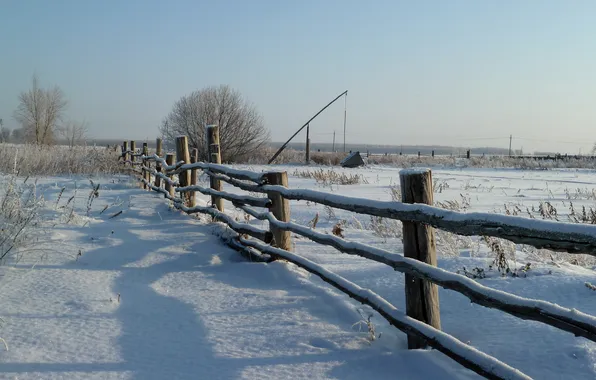 Winter, snow, the fence