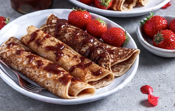 Chocolate, strawberry, pancakes