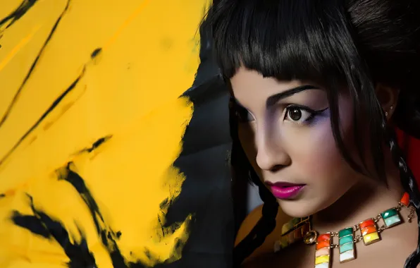 Picture look, girl, decoration, face, background, makeup, brunette, Asian