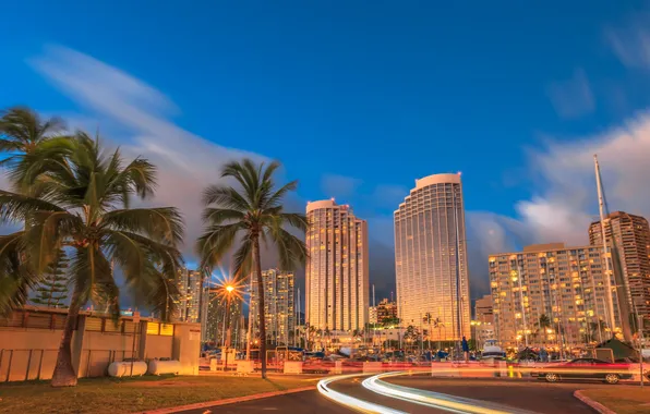 Picture light, landscape, island, hotels, honolulu, honolulu skyline