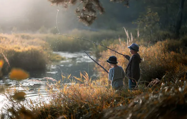 River, fishing, boys