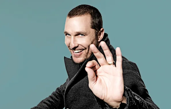 Picture smile, background, mood, photographer, actor, gesture, coat, Matthew McConaughey