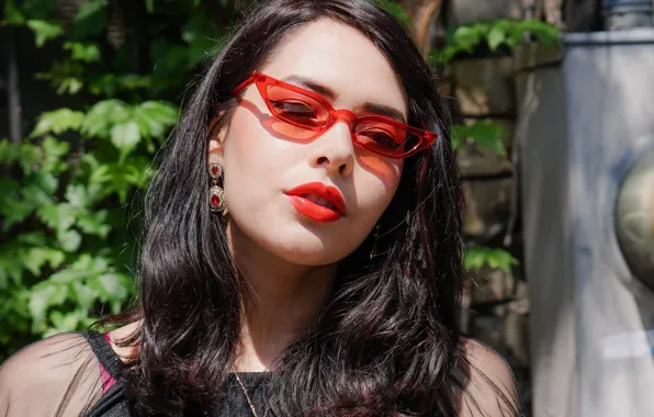 Picture face, model, lipstick, brunette, glasses