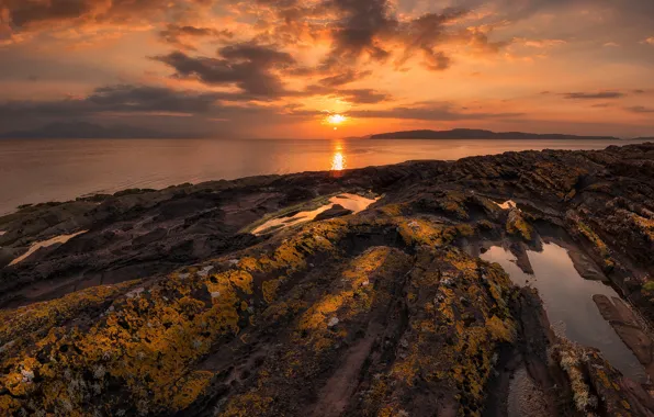 Picture sea, sunset, coast, Scotland, North Ayrshire