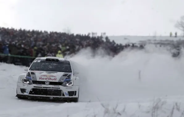 Snow, Volkswagen, Turn, Skid, WRC, Rally, The front, Polo