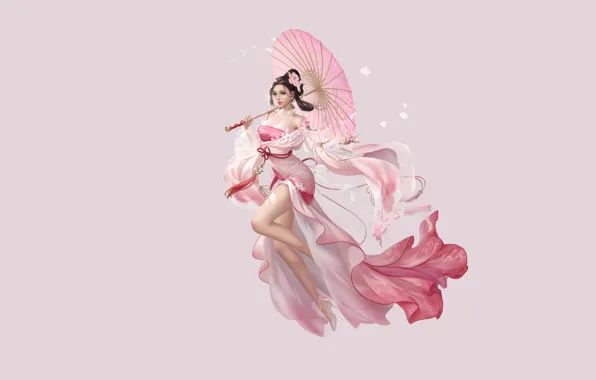 Girl, Fantasy, Beautiful, Art, Asian, Style, Umbrella, Illustration