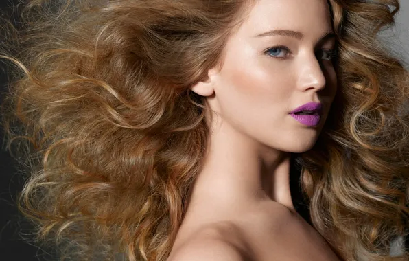 Girl, face, hair, makeup, actress, lipstick, blue-eyed, Jennifer Lawrence
