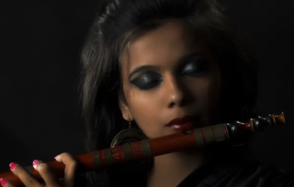 Picture girl, music, Bamboo Flute