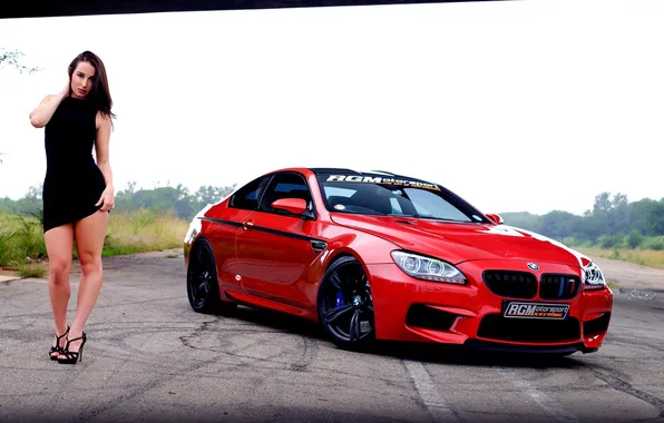 Picture BMW, red, girl, cars, coupe