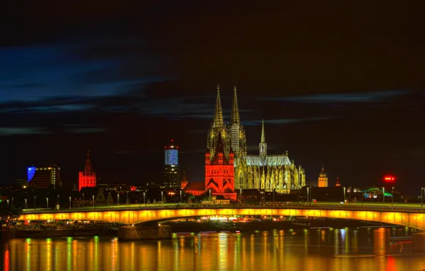 Night, lights, Germany, panorama, Cologne