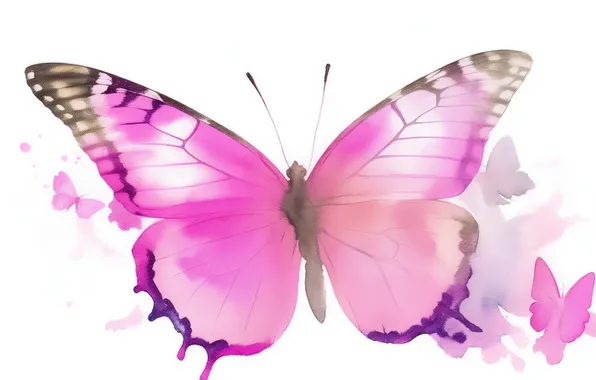 Purple, butterfly, pink, butterfly, figure, wings, watercolor, brown