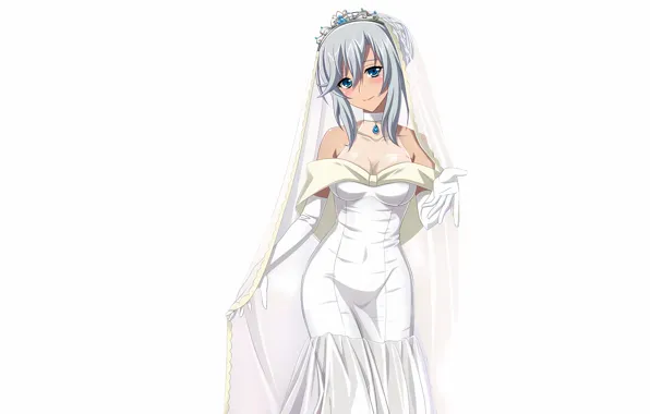 Girl, sexy, cleavage, long hair, dress, boobs, anime, blue eyes