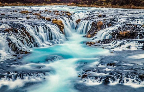 River, waterfall, cascade, Iceland, Iceland, Bruarfoss, Arnessysla