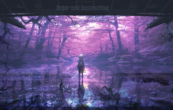 Forest, water, girl, chain, lantern, by Lifeline