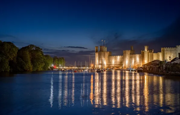 Sea, night, castle, England, yachts, fortress, England, Wales