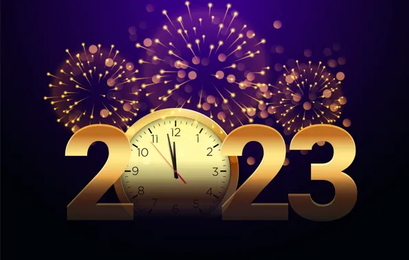 Night, lights, the inscription, watch, salute, figures, New year, fireworks