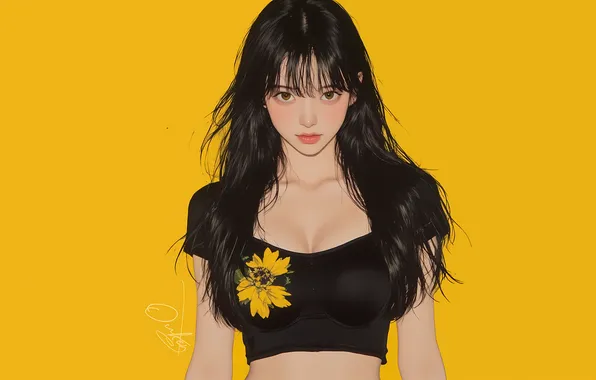 Yellow, flowers, asian, AI Art, OukenM24, techtock