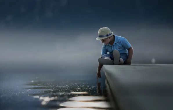 Childhood, boy, pier, touch the sky