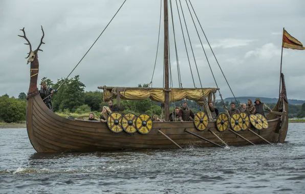 Picture the series, Vikings, The Vikings, "ship-dragon", Drakkar, sailors