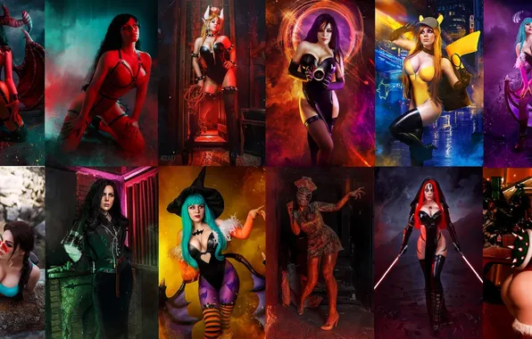 Girl, collage, cosplay, images, Alice Arefieva, cosplayer