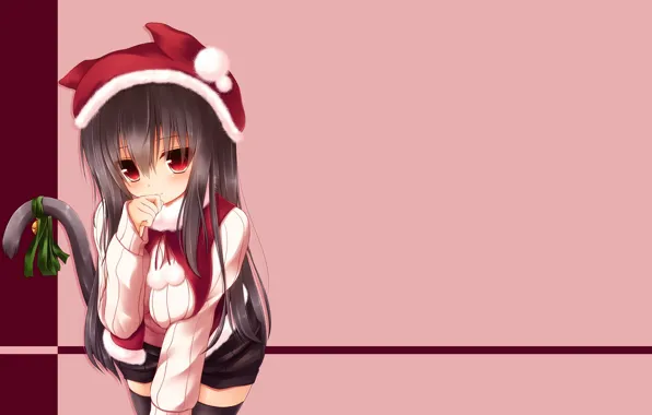 Picture holiday, new year, anime, art, girl, neko, ears, cap