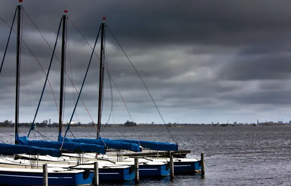 Landscape, lake, boats